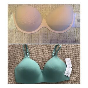 Seamless Nude and Teal Bras 36D